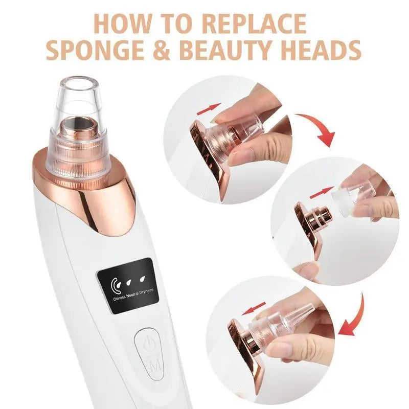 5 interchangeable suction heads included with GlowLift blackhead remover